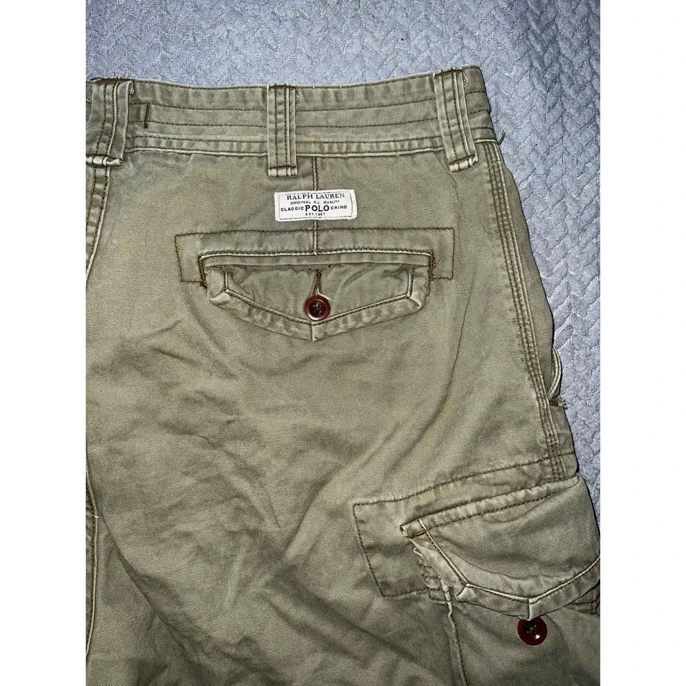 Polo Ralph Lauren Mens Distressed Army Green Cargo Shorts Size 36